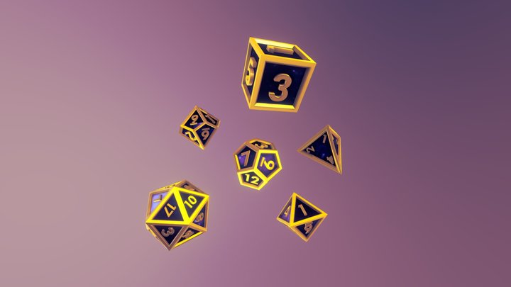 Gold Embellished RPG Dice 3D Model