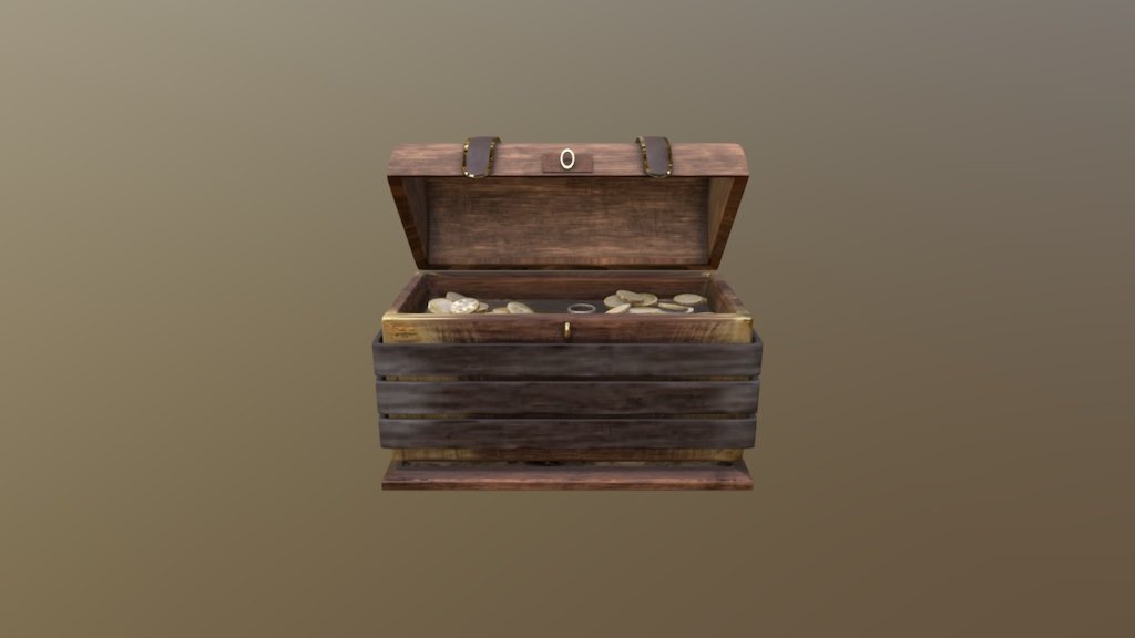 Old and Dusty Wooden Chest Filled with Treasure