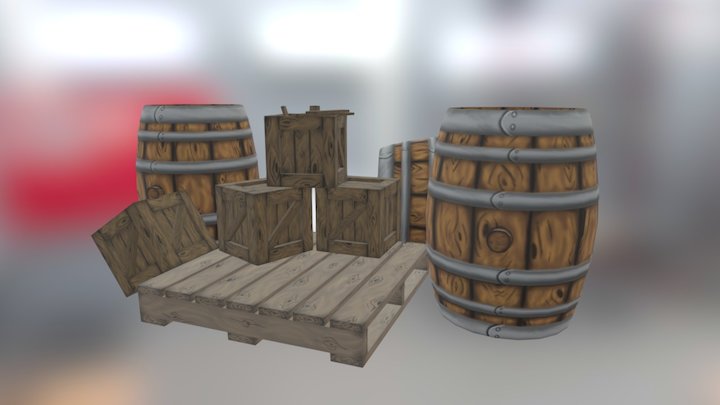 Cartoon Barrels 3D Model