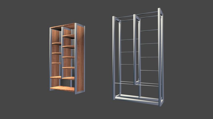 Reclaimed Wood w/ Steel Frame Book Case 3D Model
