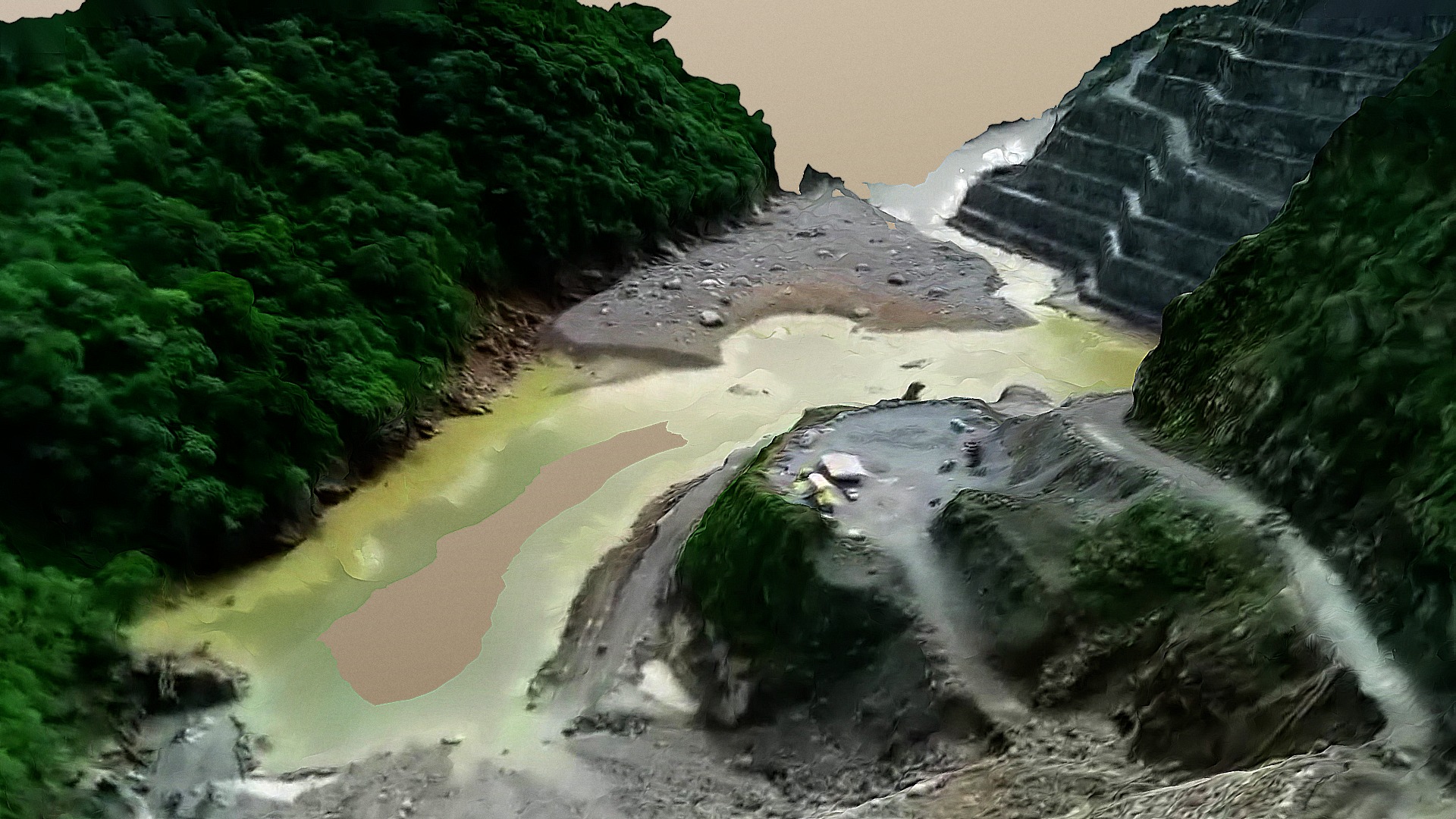 3D model Hidroituango hydroelectric power plant 052318 B - This is a 3D model of the Hidroituango hydroelectric power plant 052318 B. The 3D model is about a river with a waterfall.