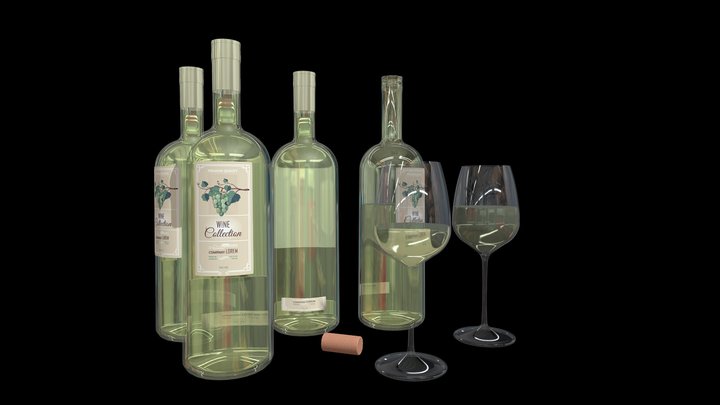 white wine bottle 3D Model