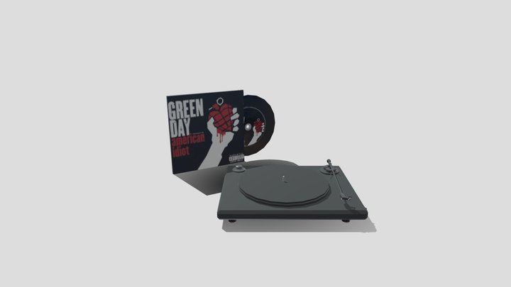 Vinyl player with vinyl album and a vinyl 3D Model