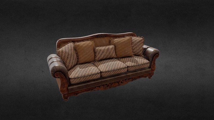 antique sofa (game rez) 3D Model
