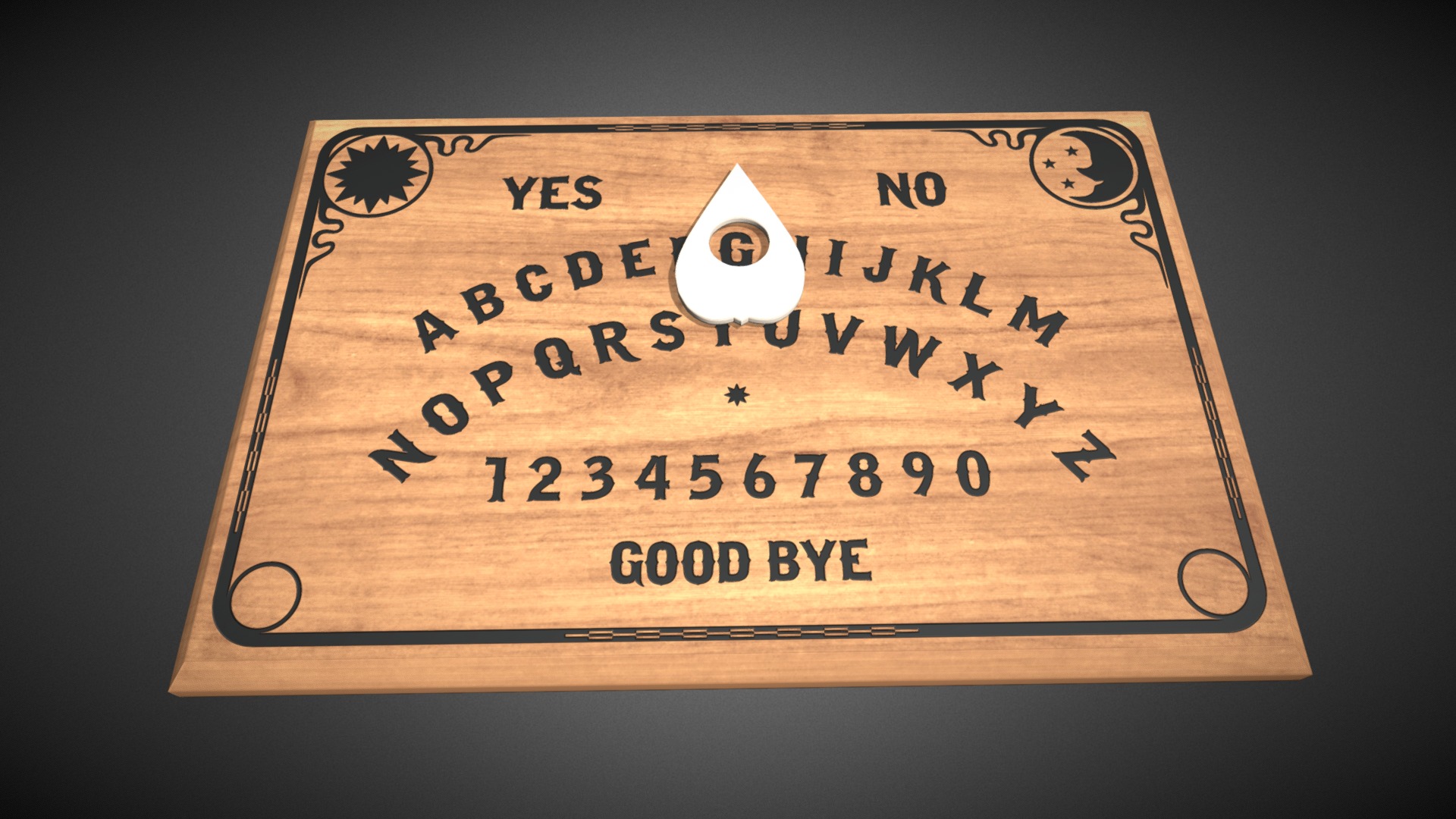 3D model Ouija board - This is a 3D model of the Ouija board. The 3D model is about text, letter.