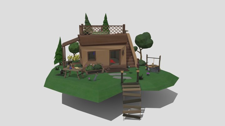 Low poly ancient greece house and props 3D Model