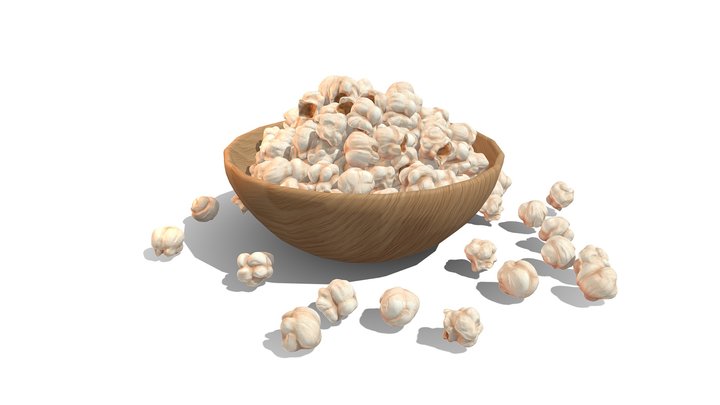 Bowl with Popcorn - Low Poly 3D Model
