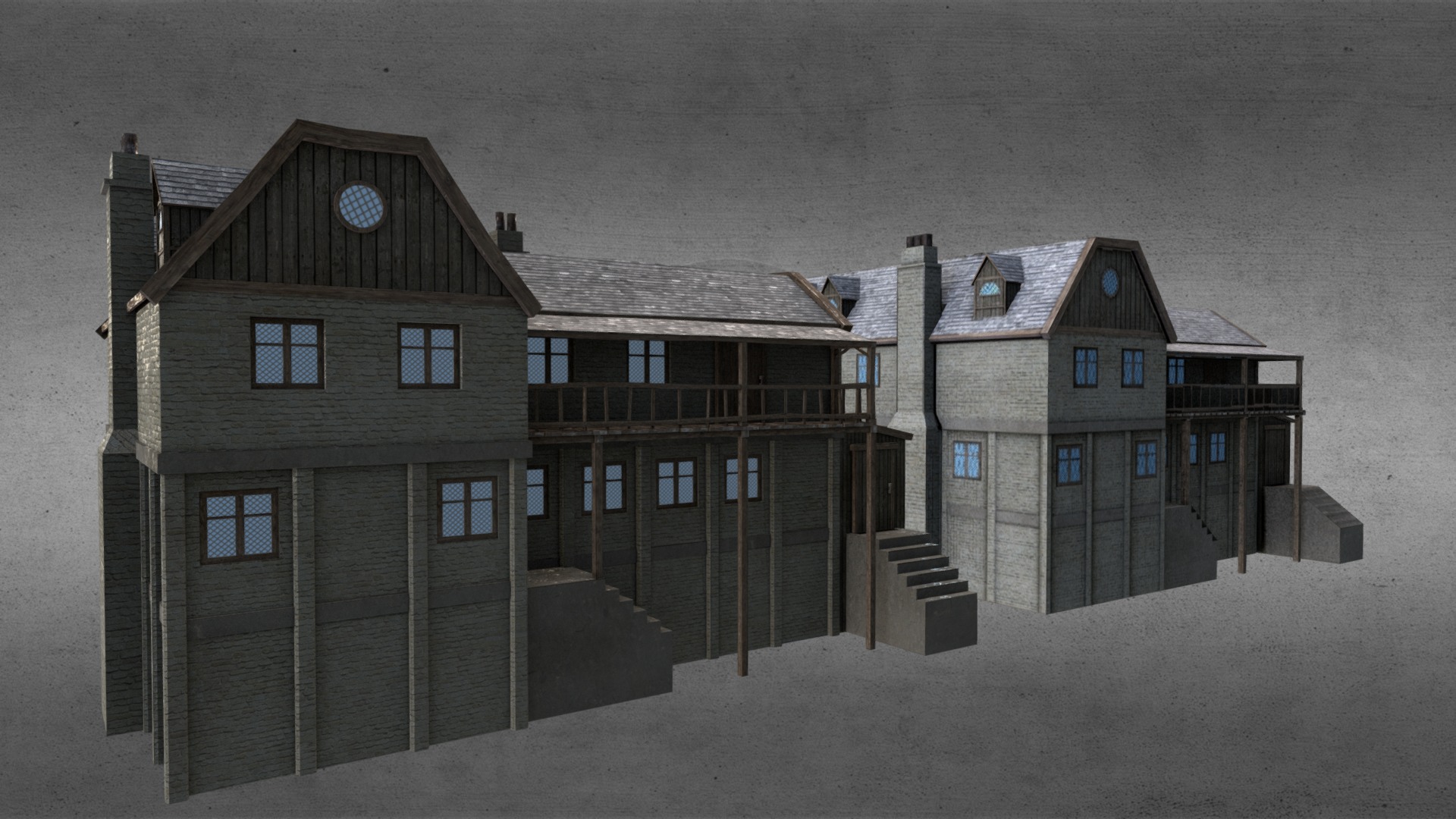 3D model Medieval: Inn - This is a 3D model of the Medieval: Inn. The 3D model is about a building with a staircase.