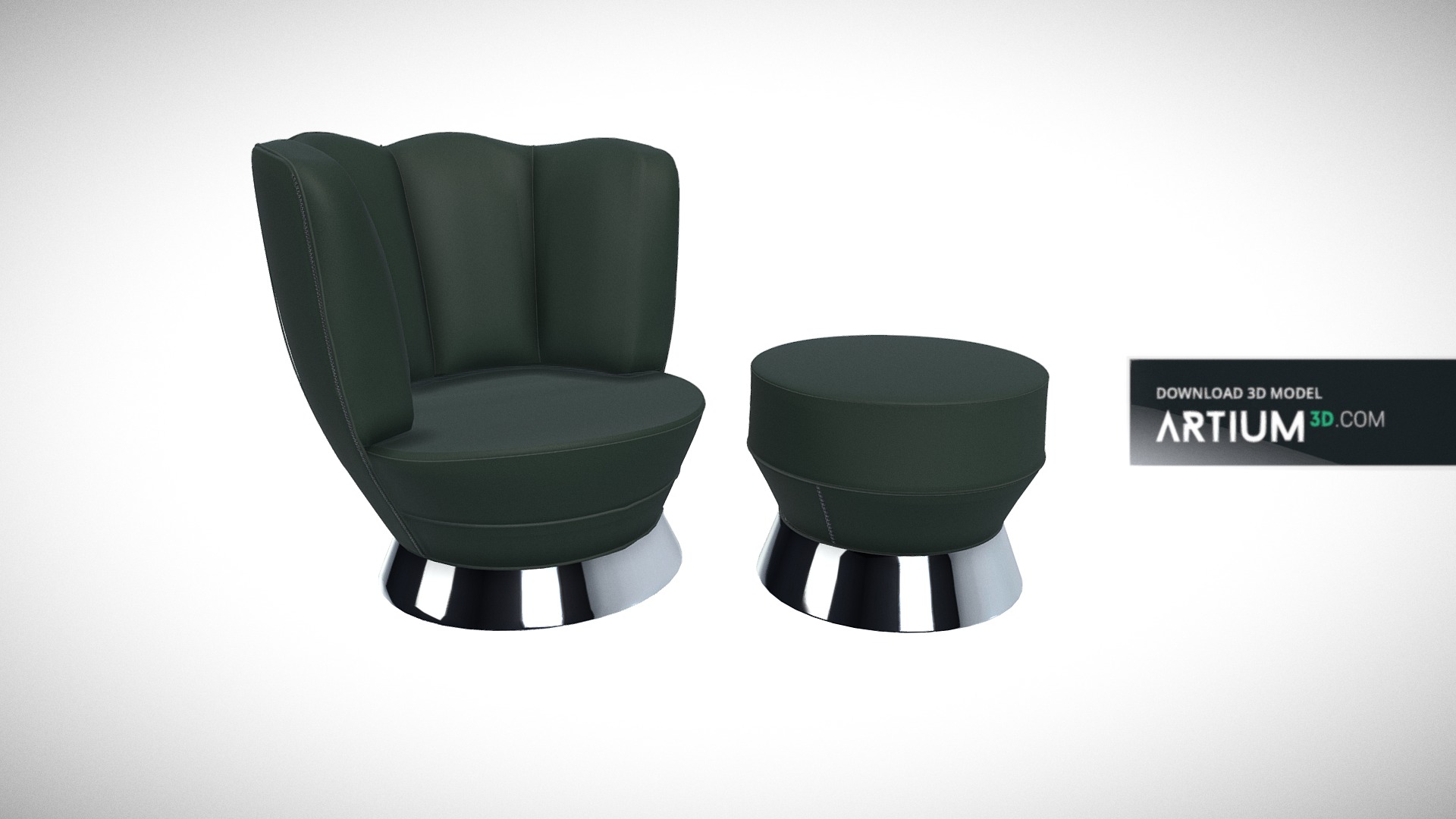 3D model Armchair with tabouret – Art Deco 1930 - This is a 3D model of the Armchair with tabouret - Art Deco 1930. The 3D model is about a black and grey chair.