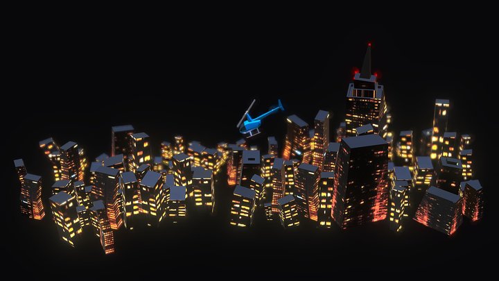 Night city cartoon 3D Model