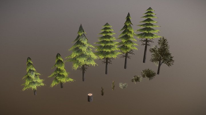 Low Poly Trees and Bushes 3D Model