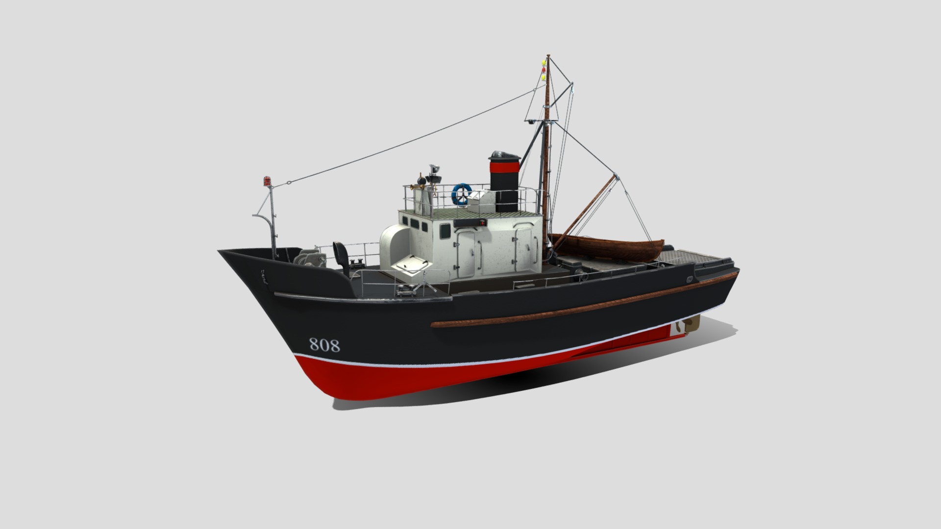 3D model Fishing Boat - This is a 3D model of the Fishing Boat. The 3D model is about a red and black boat.