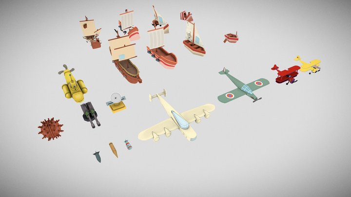 Seawar Airplanes and Ships 3D Model