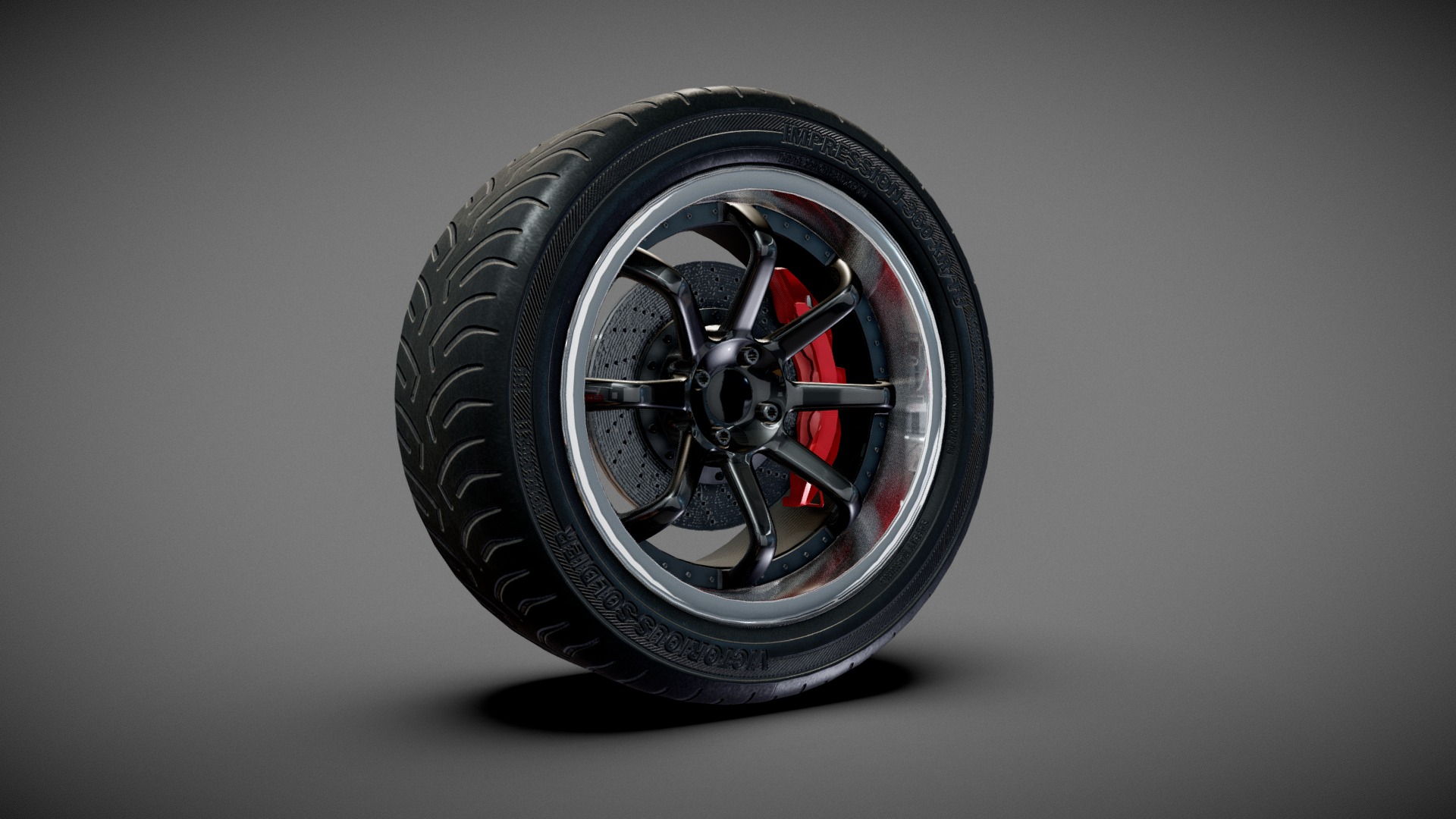 3D model Tune Racing Tire and Rim 2 - This is a 3D model of the Tune Racing Tire and Rim 2. The 3D model is about a black and red car tire.