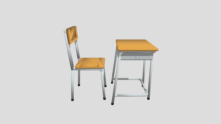 japanese classroom desk 3D Model
