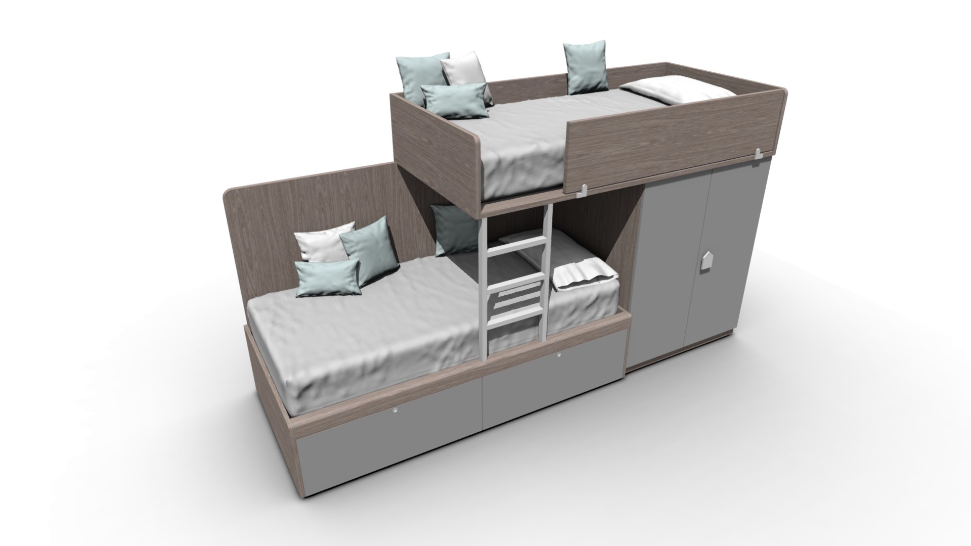 3D model Childrens Bed - This is a 3D model of the Childrens Bed. The 3D model is about a bed with pillows.