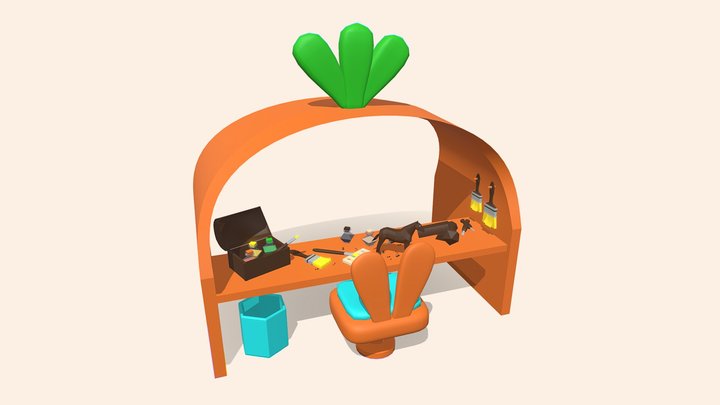 Bunny Wood Sculpting Desk Station 3D Model