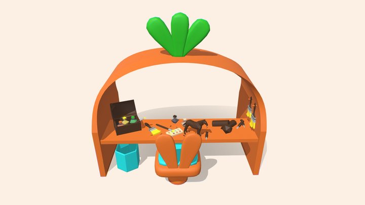 Bunny Wood Sculpting Desk Station 3D Model