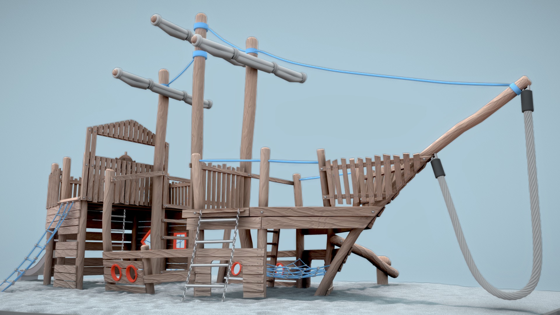 3D model Playground Wood Ship (wip-6) - This is a 3D model of the Playground Wood Ship (wip-6). The 3D model is about a wooden structure with a slide.