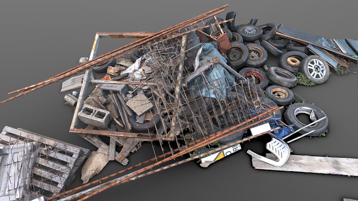Street garbage heap with tires and debris - scan 3D Model