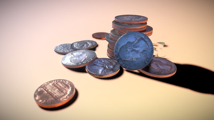 $4.87 in Various Coins 3D Model