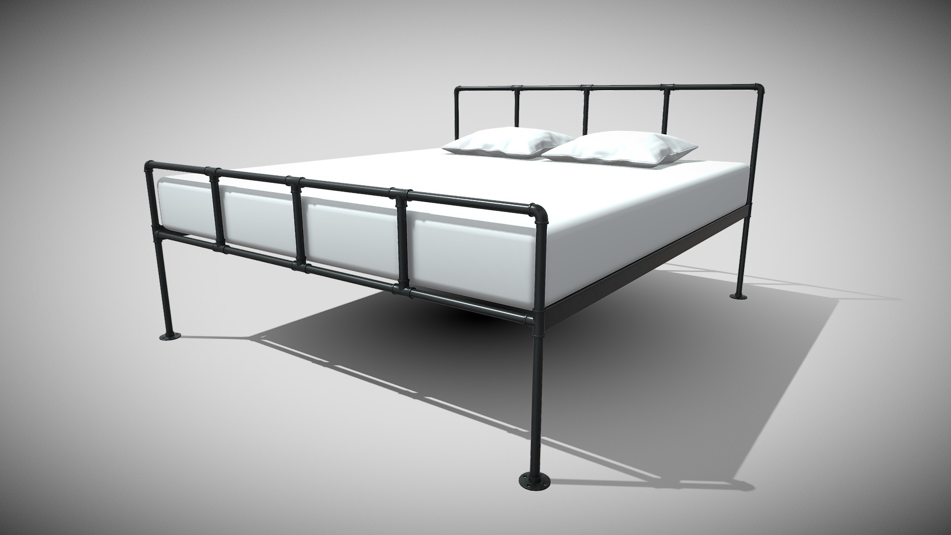 3D model Industrial Pipe Bedframe - This is a 3D model of the Industrial Pipe Bedframe. The 3D model is about a bed with a white cover.