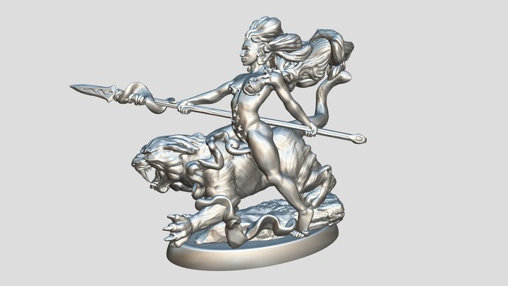 Girl And Tiger 3D Model