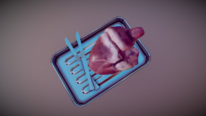 Surgery box with human heart and scalpels 3D Model