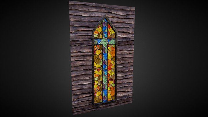 Stained Glass Window and Wood Wall. 3D Model
