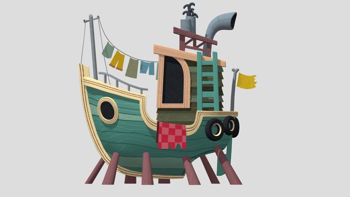 Lowpoly Cartoon Boat ♥ 3D Model