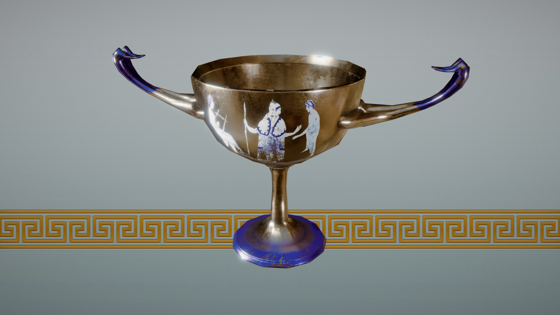 3D model Ancient Greek Drinking Cup - This is a 3D model of the Ancient Greek Drinking Cup. The 3D model is about a trophy with a blue ribbon.