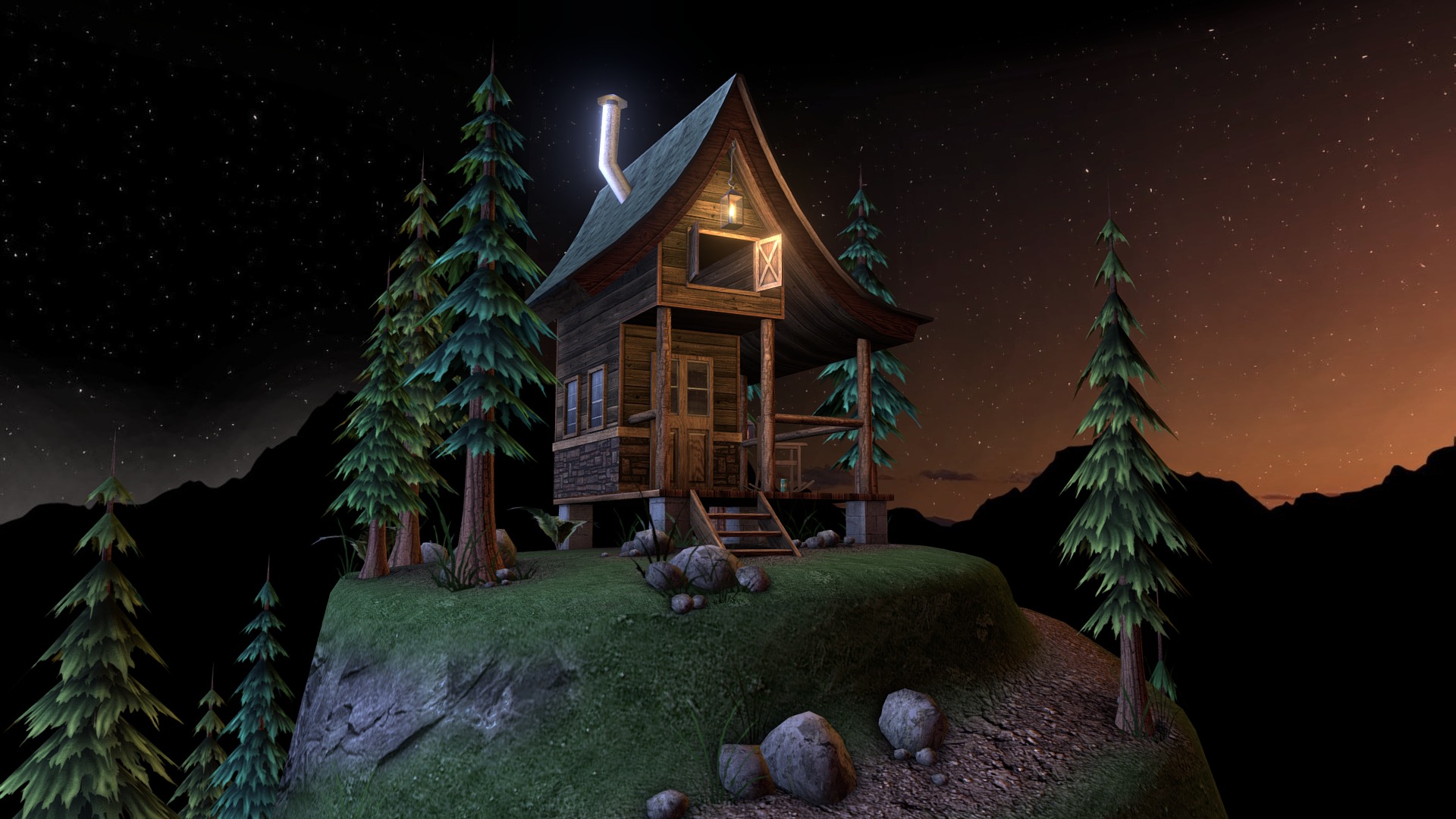 3D model Grundle’s Cabin - This is a 3D model of the Grundle's Cabin. The 3D model is about a house on a hill.