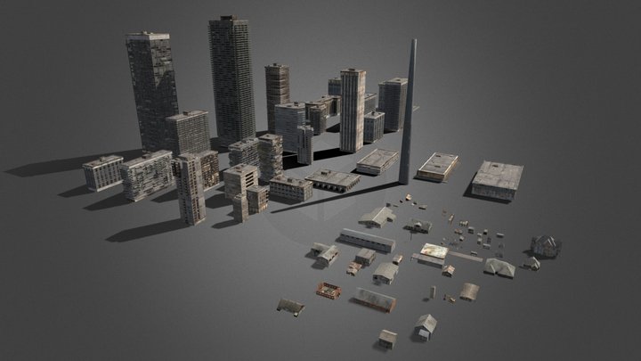 Rural Industrial City Kitbash 3D Model