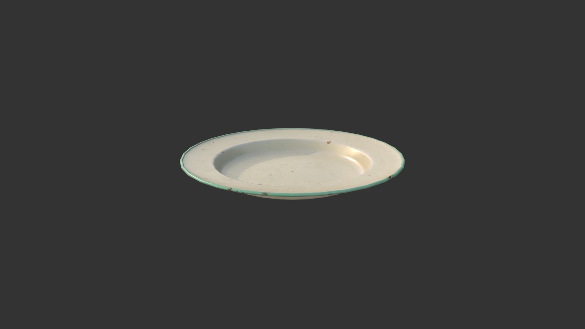 3D model Rusty plate - This is a 3D model of the Rusty plate. The 3D model is about a white plate with a green circle on it.