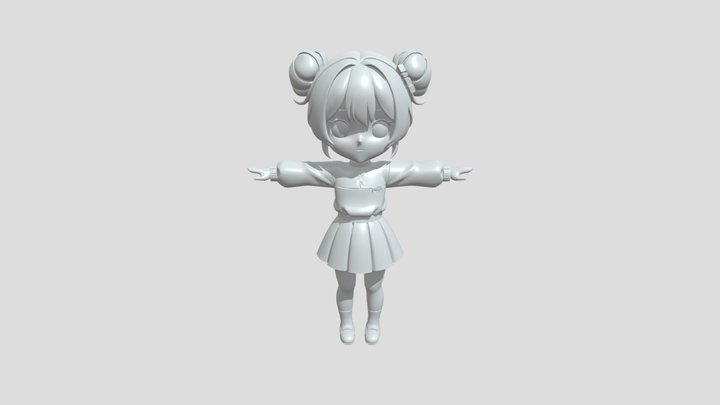 Chibi girl with blue hair 3D Model