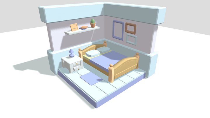 low poly isometric bedroom 3D Model