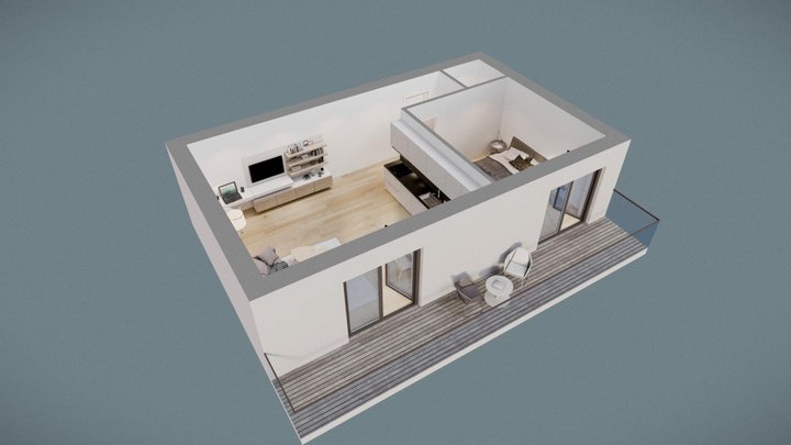 Apartment with sliced walls 3D Model