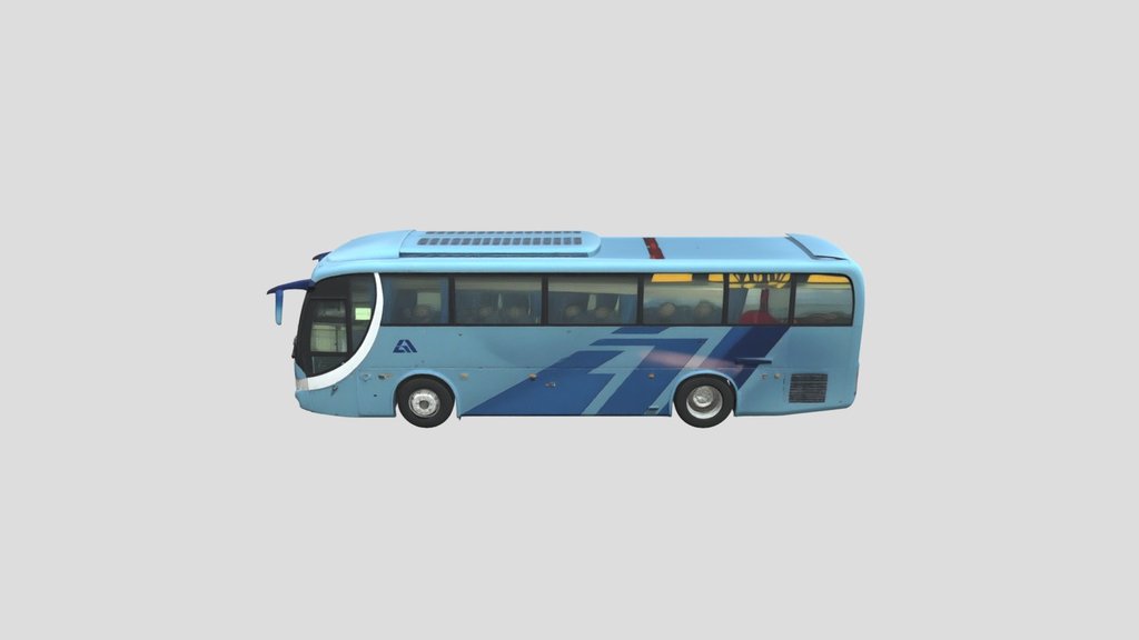 Blue Coach on a City Street