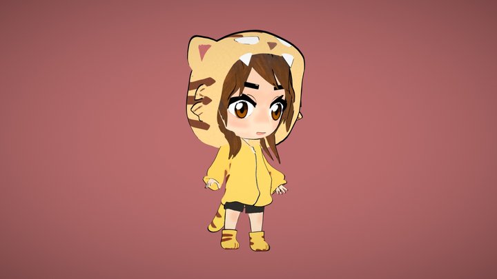 Cute Chibi with Tiger Outfit 3D Model