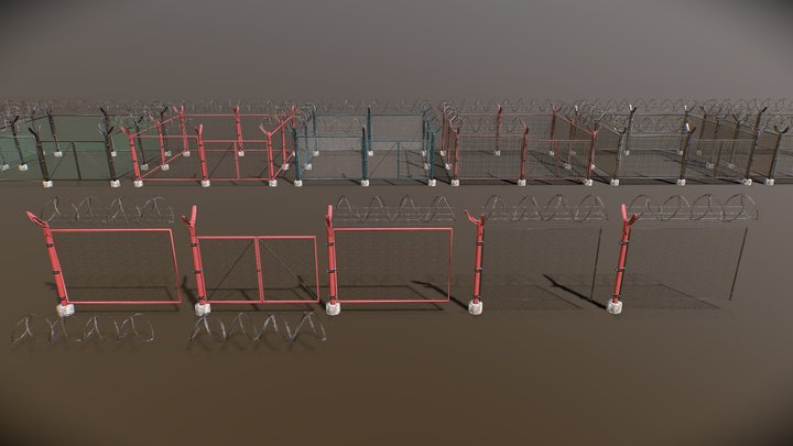 Modular Wire Fence Pack PBR 3D Model