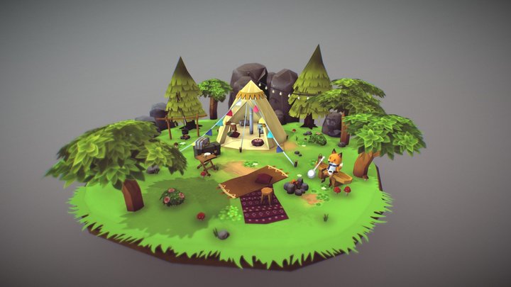 Campfire Diorama 3D Model