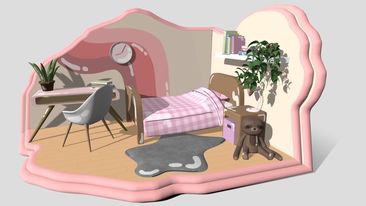 Stylized Bedroom Diorama 3D Model