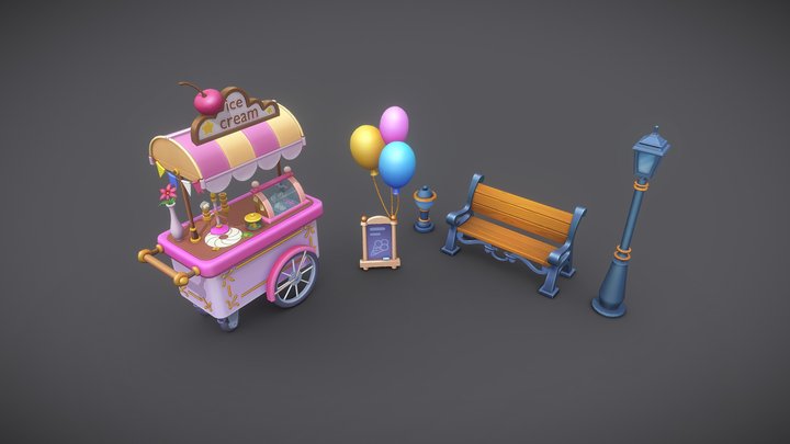 stylized ice cream pack 3D Model