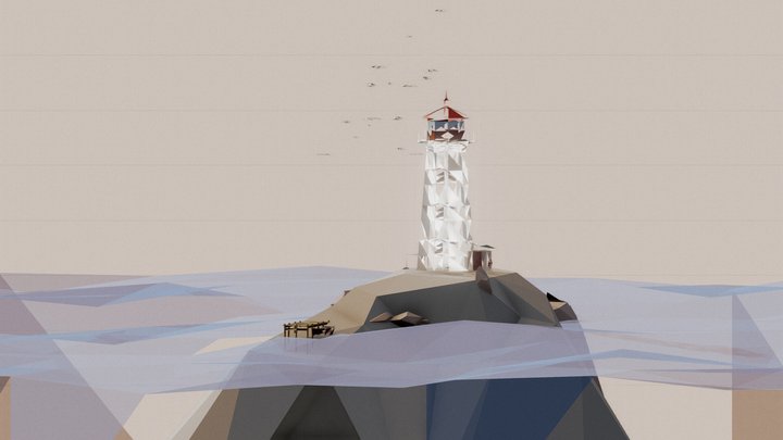 Lighthouse on Island. 3D Model
