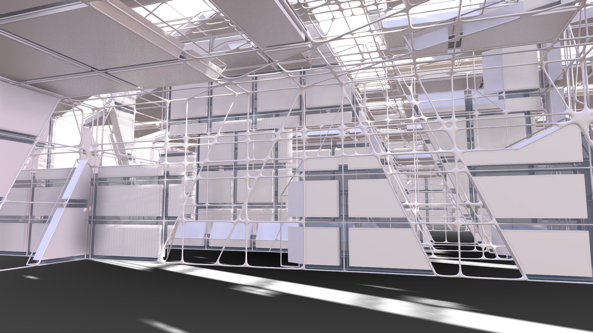 3D model Futuristic Architectural Interior 16 - This is a 3D model of the Futuristic Architectural Interior 16. The 3D model is about a large white building with glass walls.