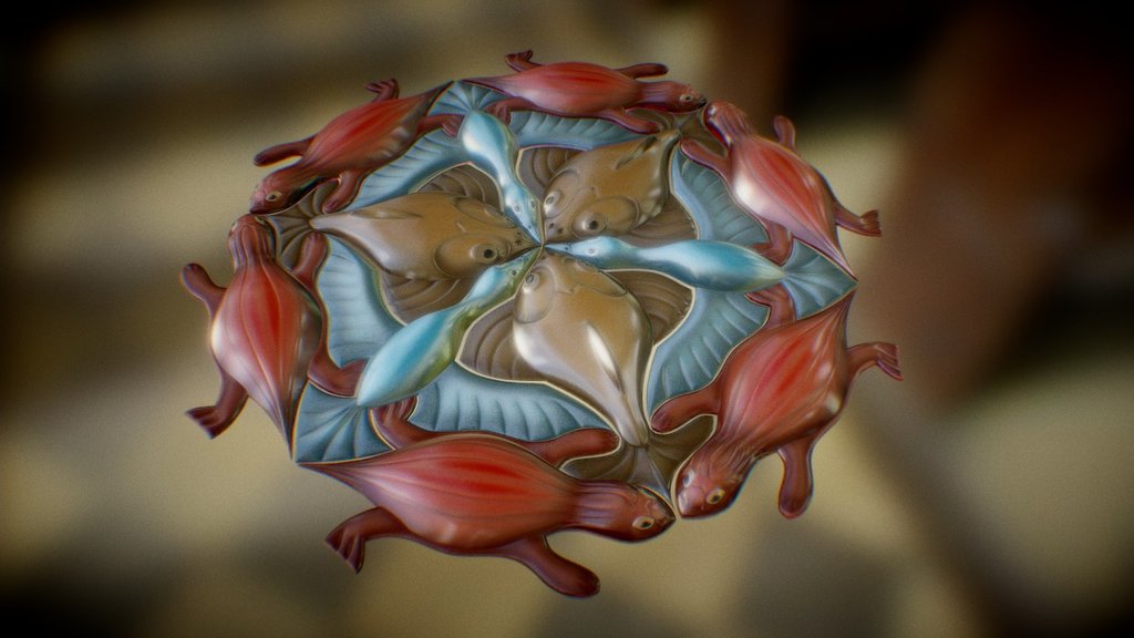 MC Escher Fish/Duck/Lizard 3 Creatures 3D array