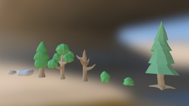 Low Poly Trees and Rocks 3D Model