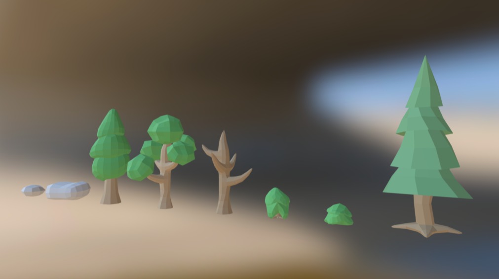 Low Poly Trees and Rocks - 3D model by kzinnemers [65af6f9] - Sketchfab