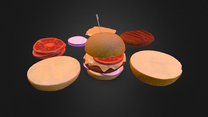 Game Prop • Hamburger • Hand Painted. 3D Model
