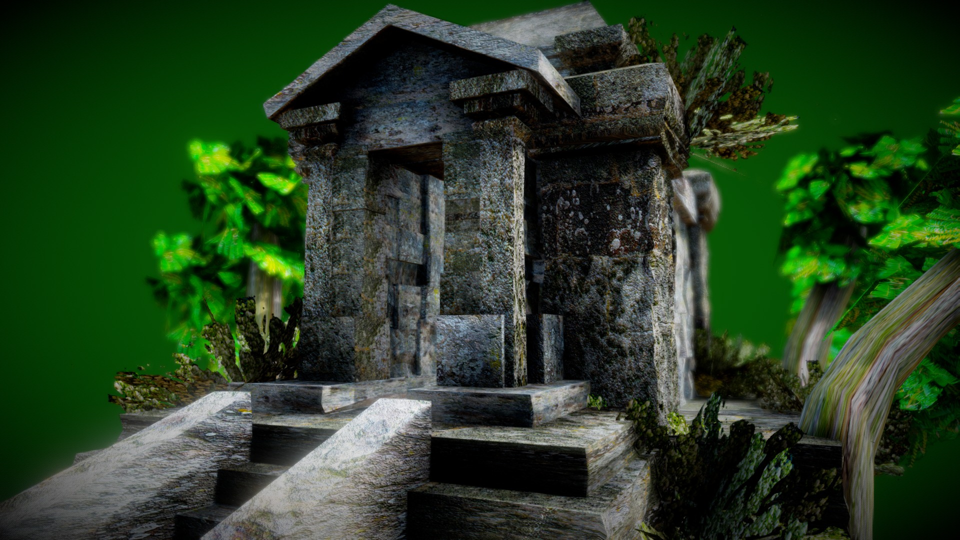3D model Jungle Temple Entrance - This is a 3D model of the Jungle Temple Entrance. The 3D model is about a stone structure with stairs.
